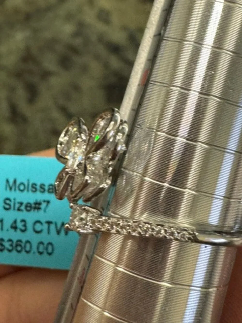 925 Sterling Silver 1.43 CT Stunning Moissanite Butterfly Ring - Size 7 NWT